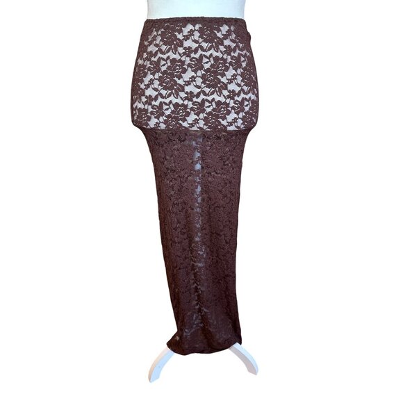 LIONESS Black Swan Lace Maxi in Chocolate Brown X-Small Womens Long Skirt - Picture 7 of 15